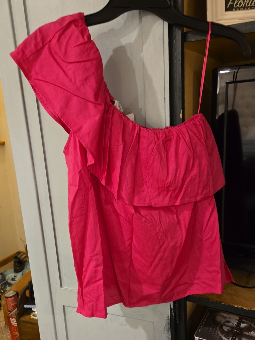 LOFT One-Shoulder Ruffle Camisole - Hot Pink